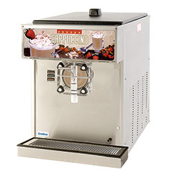 Frozen Beverage Dispenser. Barrel Freezer. Electronic controls. Single barrel, 1.5 hp, air-cooled, 0.5 hp drive motor.