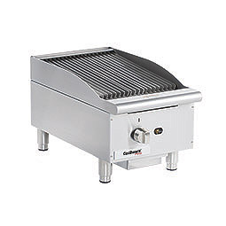 Gas Charbroiler. Cooking surface: 15 W x 20 D.  (1) burner, 3 & 6 wide grates.