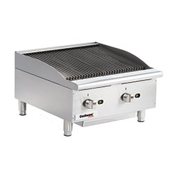 Gas Charbroiler. Cooking surface:24 W x 20 D. (2) burners, 6 wide grates.