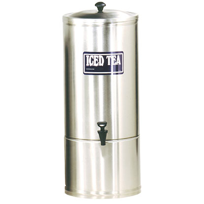 S Series Stainless Steel Iced Tea Dispenser. 10 gallon capacity, 9 faucet clearance.