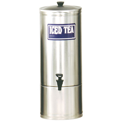 S Series Stainless Steel Iced Tea Dispenser. 5 gallon capacity, 7 faucet clearance.