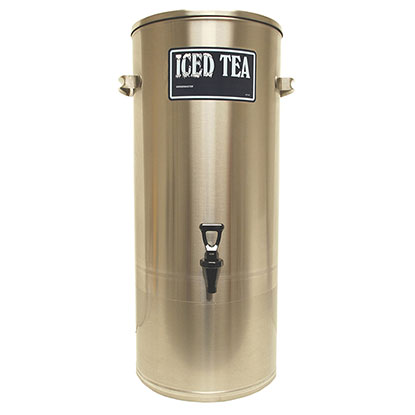 S Series Stainless Steel Iced Tea Dispenser. 5 gallon capacity with handles, 7 faucet clearance.