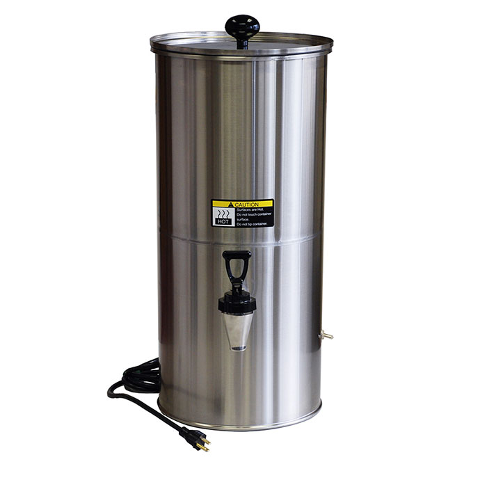 Portable Bulk Liquid Dispenser. 5 gallon bulk dispenser with heat lamp. Includes hard-surface bulb, thermostat, cord with plug, and on - off switch.