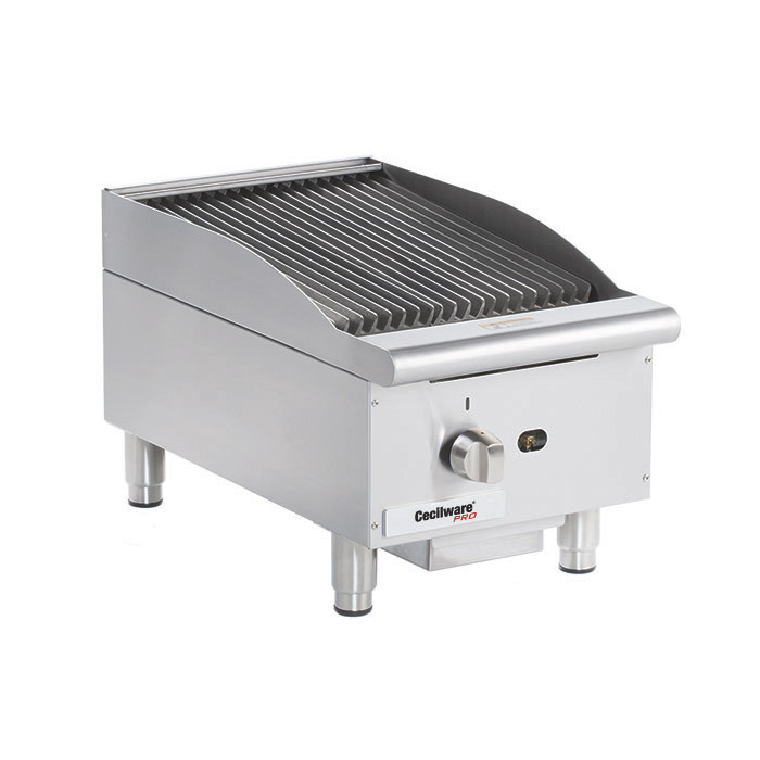 Gas Charbroiler. Cooking surface: 15 W x 20 D.  (1) burner, 3 & 6 wide grates.