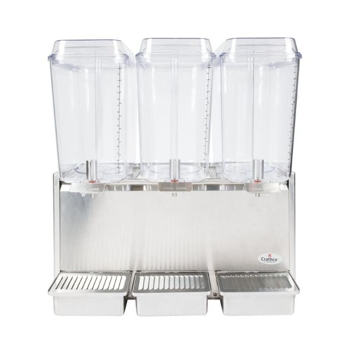 Crathco Classic Bubbler® Premix Cold Beverage Dispenser. (3) 5 gal. bowls. Stainless steel side panels and drip tray.