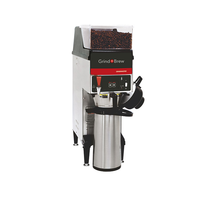 Grind’n Brew Coffee System. Single 2.2 L airpot brewer with single 5.5 lbs. bean hopper.