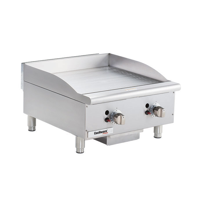 Thermostatic Gas Griddle. Cooking surface 24 x 20. 2 burners.