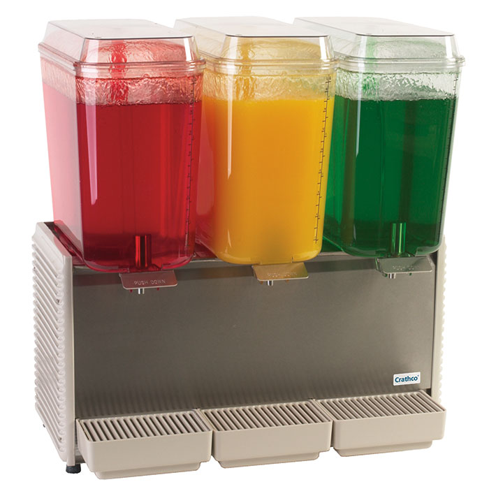 Crathco Classic Bubbler® Premix Cold Beverage Dispenser. (3) 5 gal. bowls. Plastic side panels and drip tray.