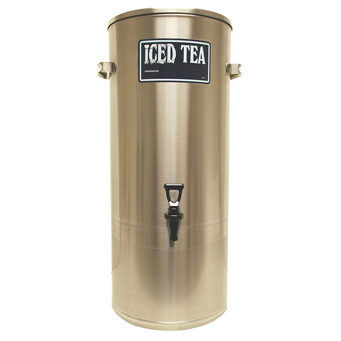 S Series Stainless Steel Iced Tea Dispenser. 3 gallon capacity with handles, 7 faucet clearance.